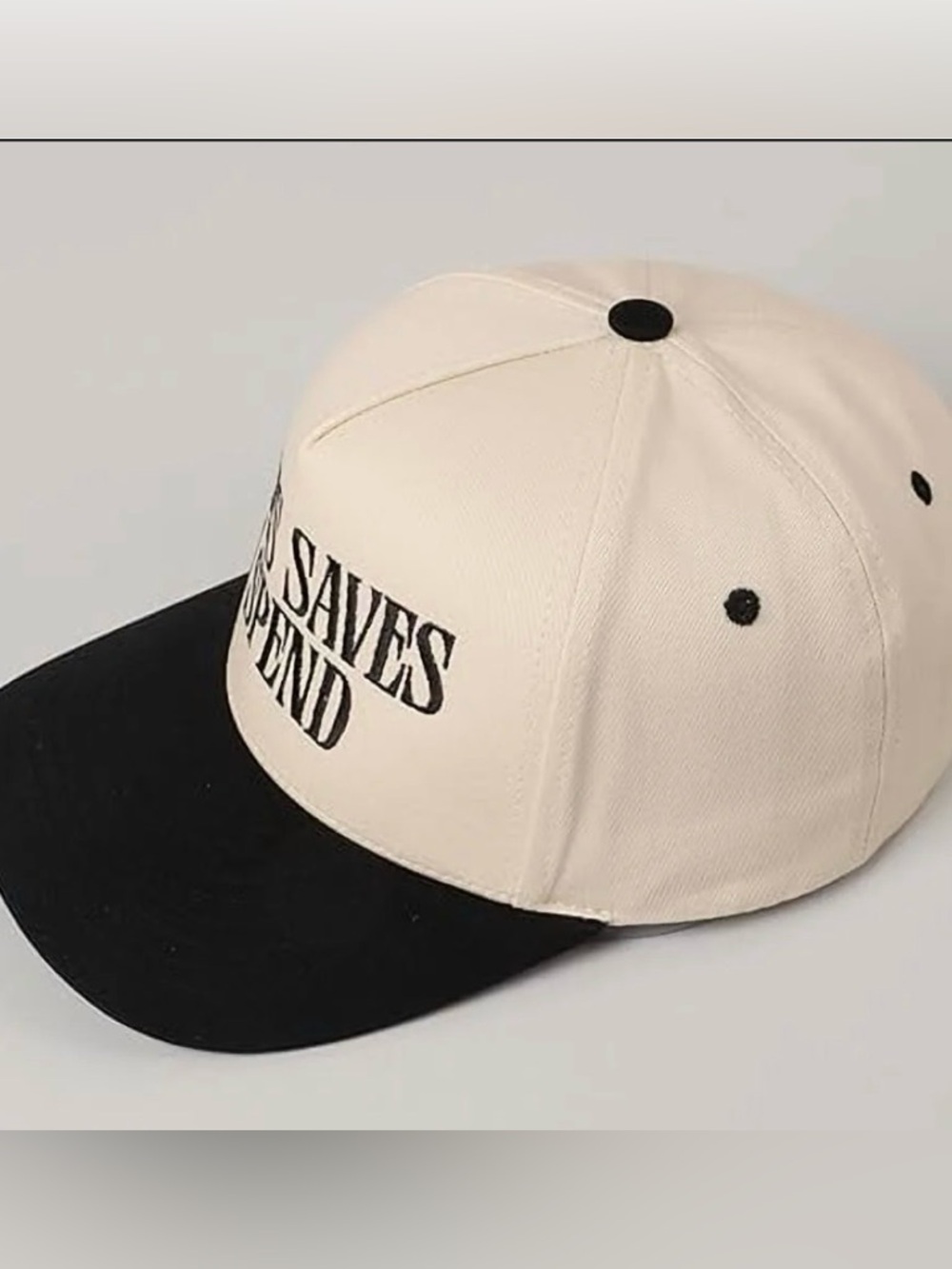 Jesus Saves I Spend Embroidered Trucker Hat Black & Cream Adjustable NWT - Picture 3 of 6